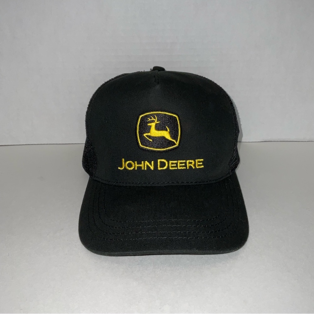 John Deere Hat SnapBack Mesh Farmer Trucker Logo Hat Cap Black Vintage Ball Cap!